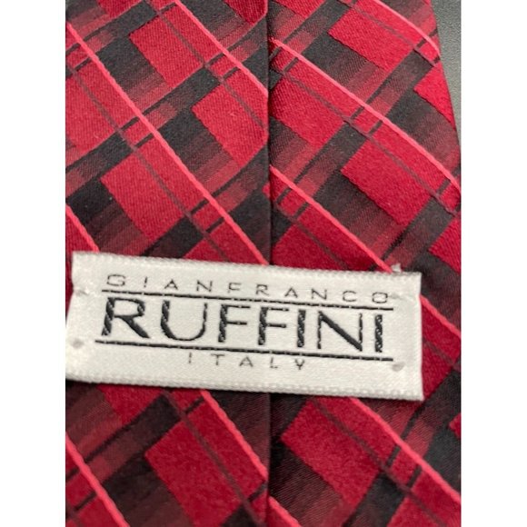 GianFranco Ruffini Italy  Red Black Diamond Pattern Men's Tie  Length 57.50 In. - Picture 8 of 11